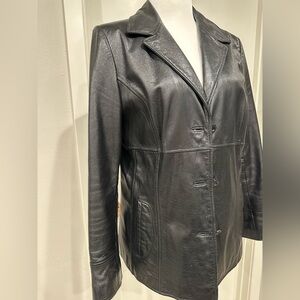 Wilsons Leather Black Leather Notch-Lapel Blazer Jacket